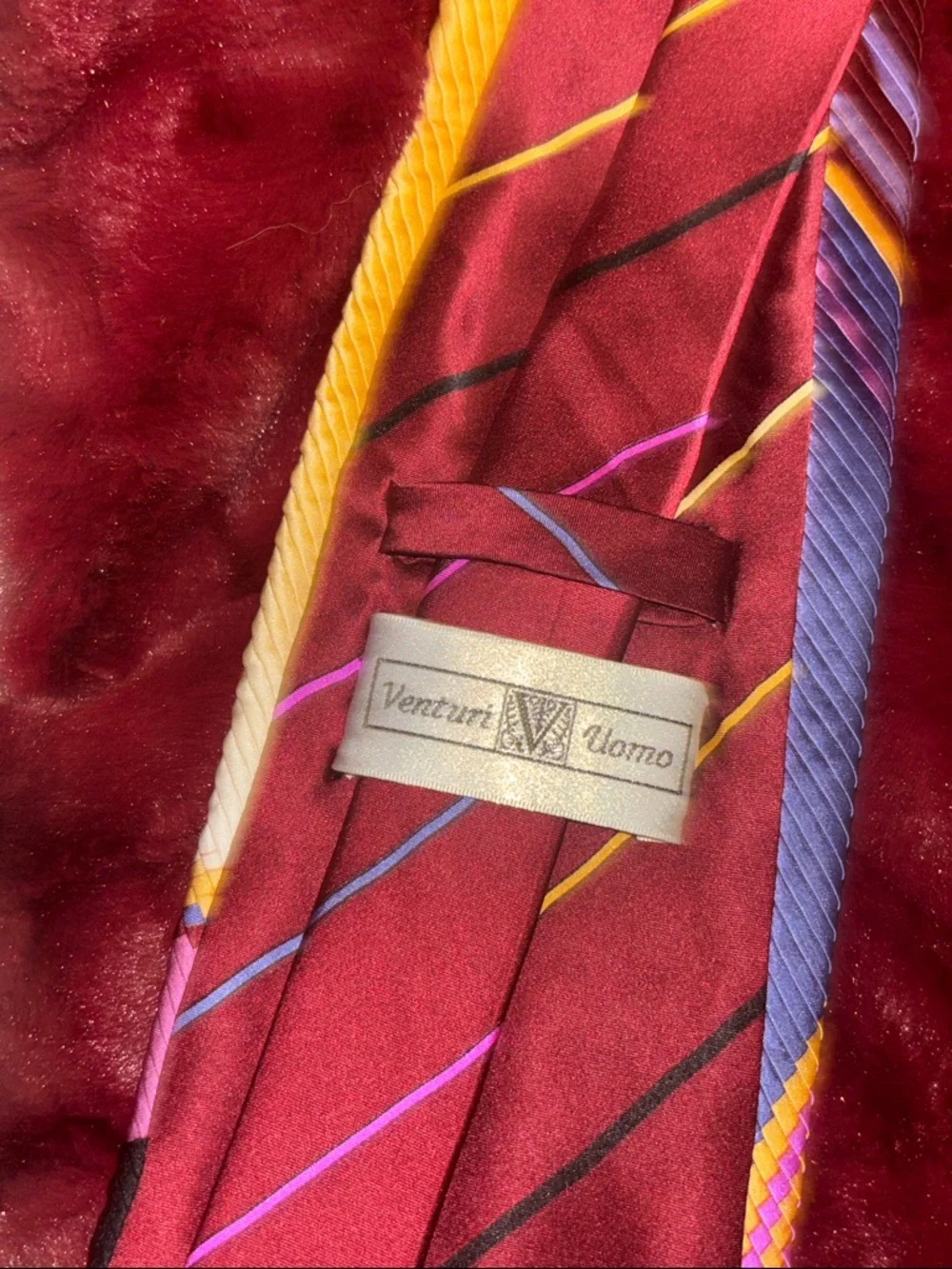 Men's Maroon Multi-Color Abstract Pattern Tie - Brand Not Visible